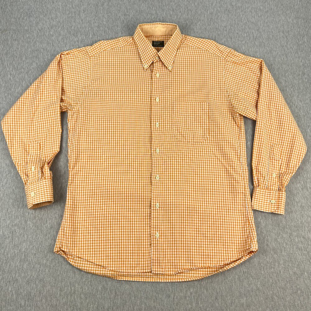 Gitman Bros. Shirt Mens M Long Sleeve Button Down Orange Gingham Plaid USA Made